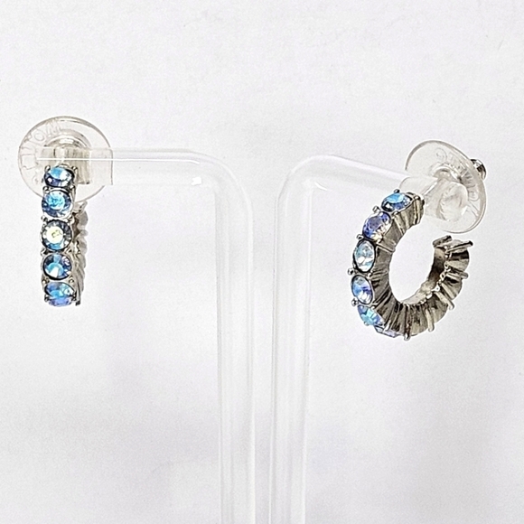 VINTAGE Monet Classic Aurora Borealis Rhinestone Hoop Earrings - Picture 2 of 6